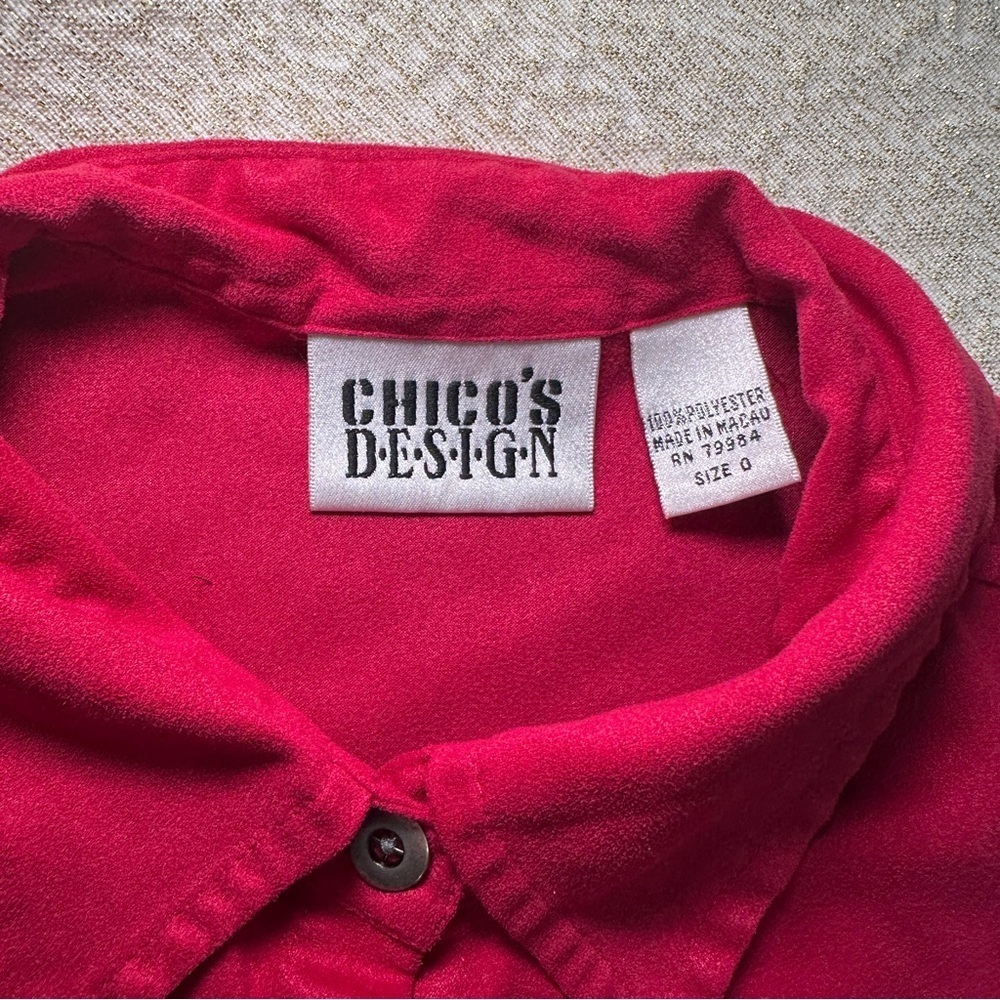 Chico's Vibrant Red Casual Button Down Shirt - Picture 4 of 5